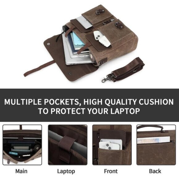 Leather Messenger Bag for Men,Vintage Mens Laptop Bag - Picture 2 of 7